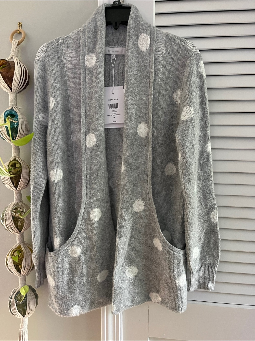 Verve Ami Gray and White Polka Dot Open Cardigan